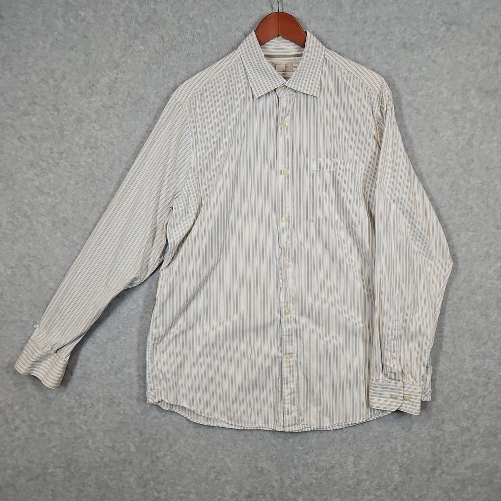 Banana Republic Shirt Mens XL White Striped Button Up Long Sleeve Cotton